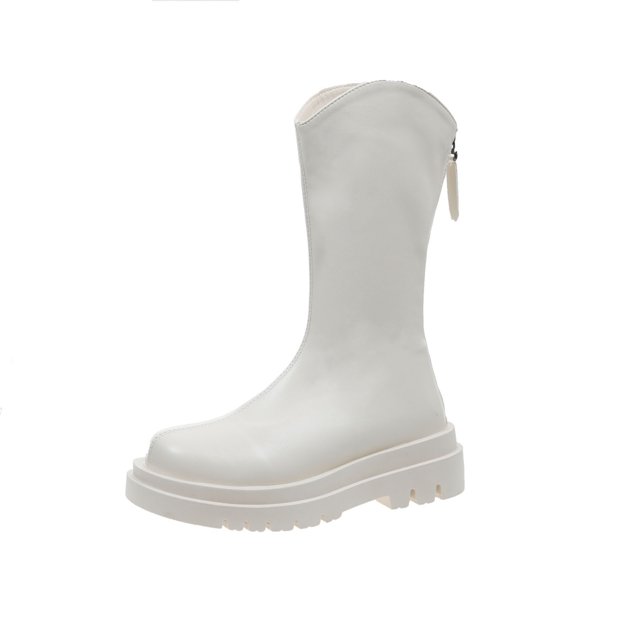 Ladies Boots Thick-soled Mid-tube Boots Round Toe British Style All-match Solid Color Womens Boots Shoes
