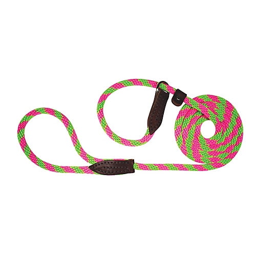 British Rope Slip Dog Lead 4ft Lime Green/Hot Pink