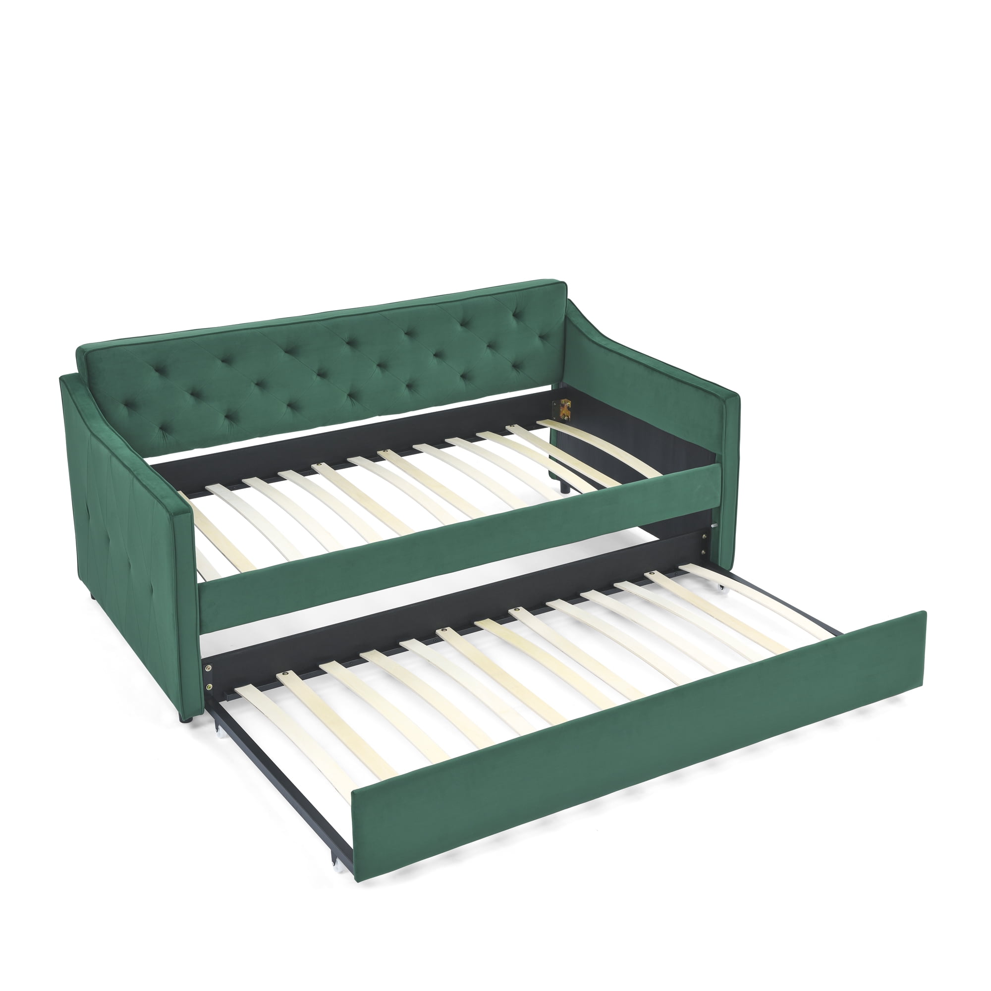 Aukfa Twin Daybed with Trundle, Upholstered Daybed with Tufted Back - Green