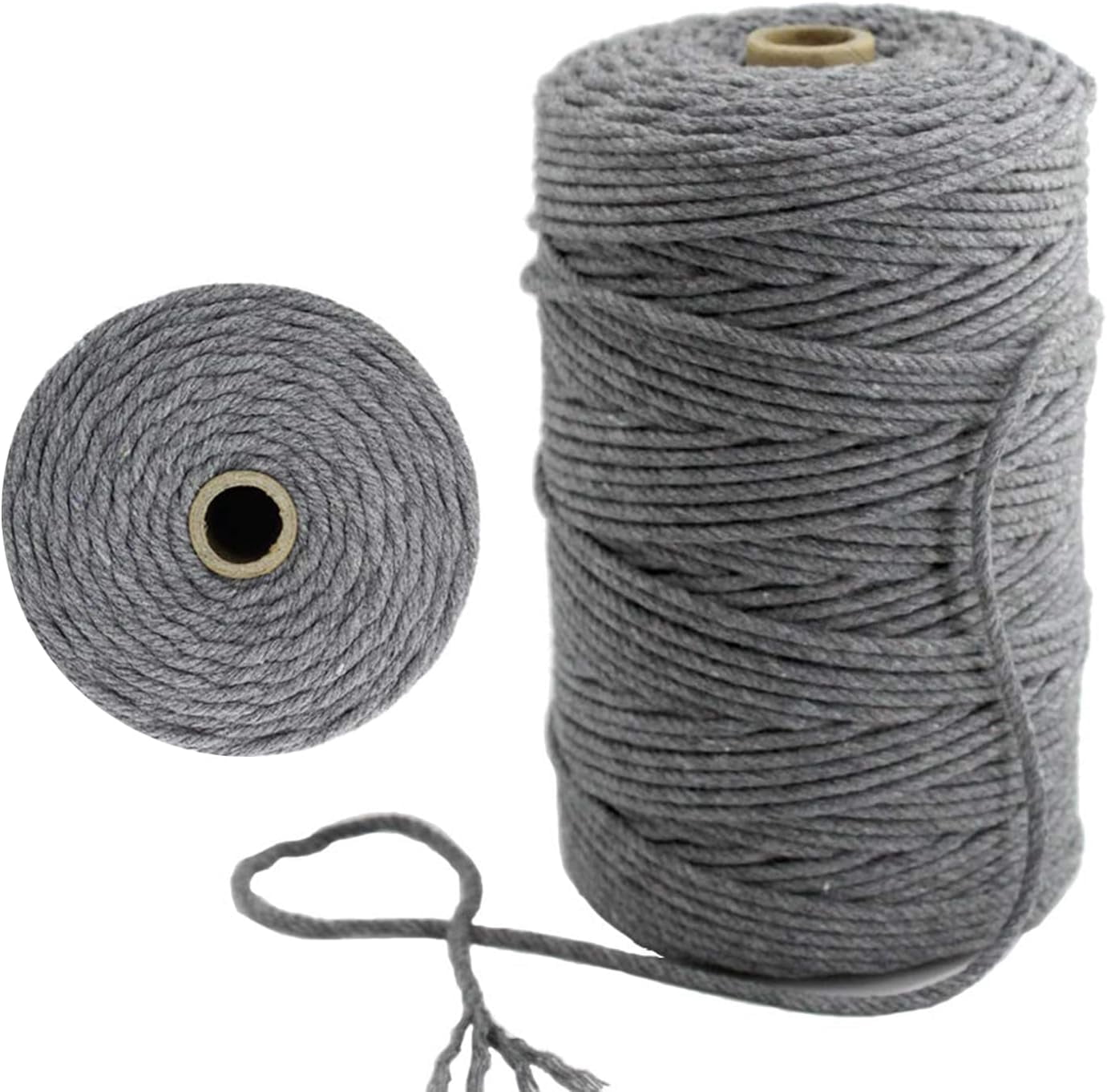 Macrame Cord, 3mm x 219 Yards Dark Gray Cotton String Macrame Rope, 4 Strand Twisted Soft Cotton Cord for Wall Hanging, Plant Hangers, Crafts, Knitting,Dark Gray