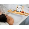 thumbnail image 5 of Utoplike Bamboo Bathtub Caddy Tray Bath Tray for Tub, Adjustable Bathroom Bathtub Organizer with Book Tablet Wine Glass Cup Towel Holder, 5 of 6