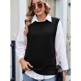 thumbnail image 3 of Womens Crew Neck Bowknot Solid Color Button Side Slit Pullover Tops 2025 Cute Knitted Fashion Sweaters Black L, 3 of 7