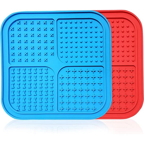 Set of 2 Lick Mats for Cat & Dog (Blue & Red), SlowFeeder Pads w
