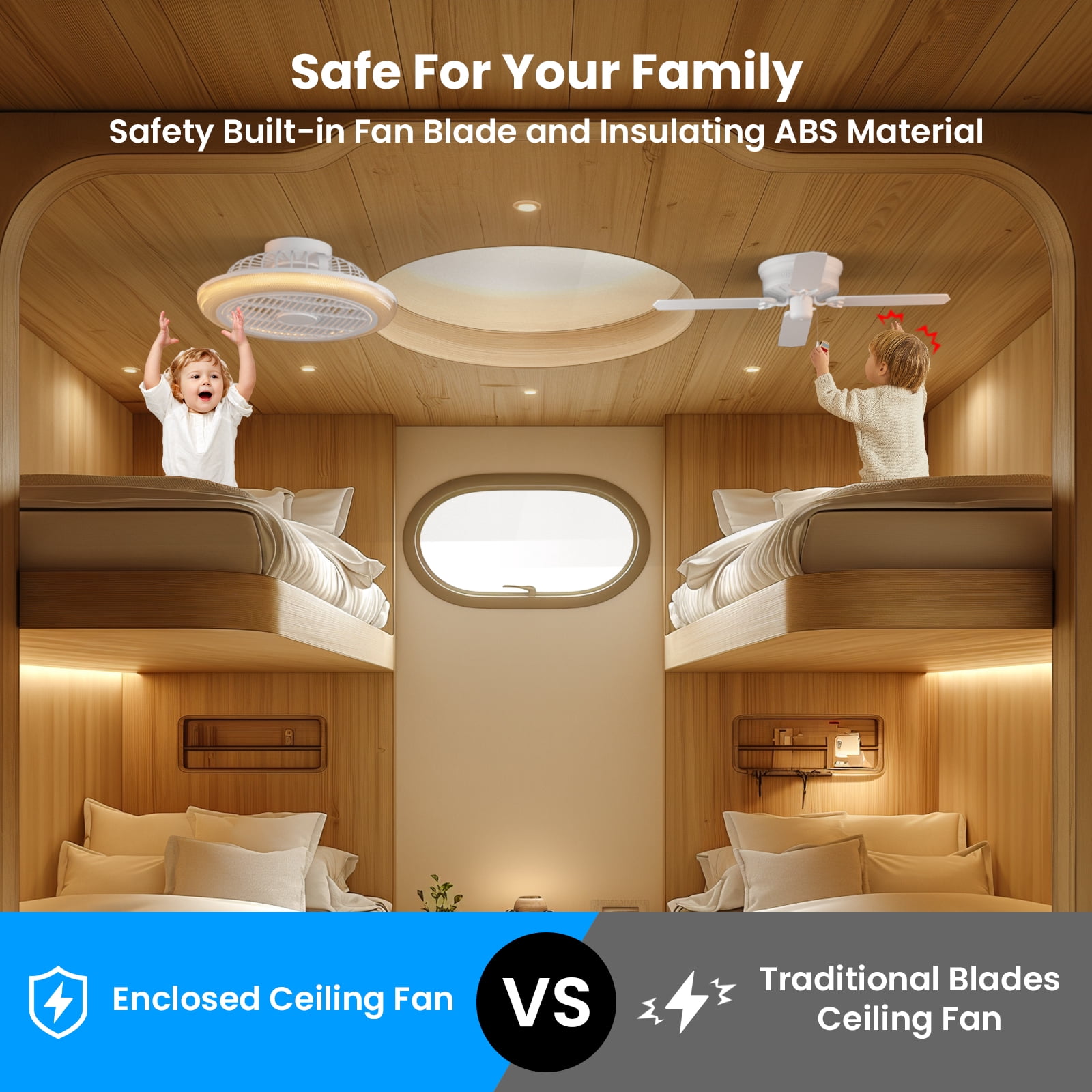 BLITZWILL 16" Ceiling Fan with Lights, With RGB Back Ambient Light,Remote & APP Control,Dimmable Color Temperature and 6 Wind Speeds & Timing,Bladeless Enclosed Ceiling Fans