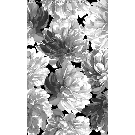 Chiffon Printed Coincident Print Fabric Sheer Fabric Large Floral Print Sewing (BLACK/CHARCOAL/GREY, HalfaYard)