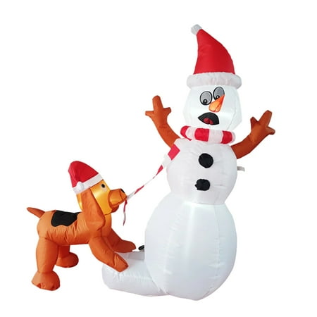 5ft Snowman with Playful Puppy - Christmas Inflatable by Seasonal LLC