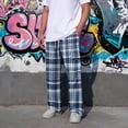 thumbnail image 5 of GrmtClth Adult Mens Cargo Pants Wide Leg Flannel Plaid Joggers Dual Side Cargo Pockets Elastic Waist Daily Lounge Pants Dark Blue 3XL, 5 of 8
