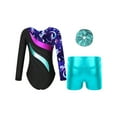 thumbnail image 2 of iixpin Girls Long Sleeve Gymnastics Leotard Printed Dance Bodysuit with Bottom Shorts Set for Kids Ballet Dancewear Blue Green 4, 2 of 7