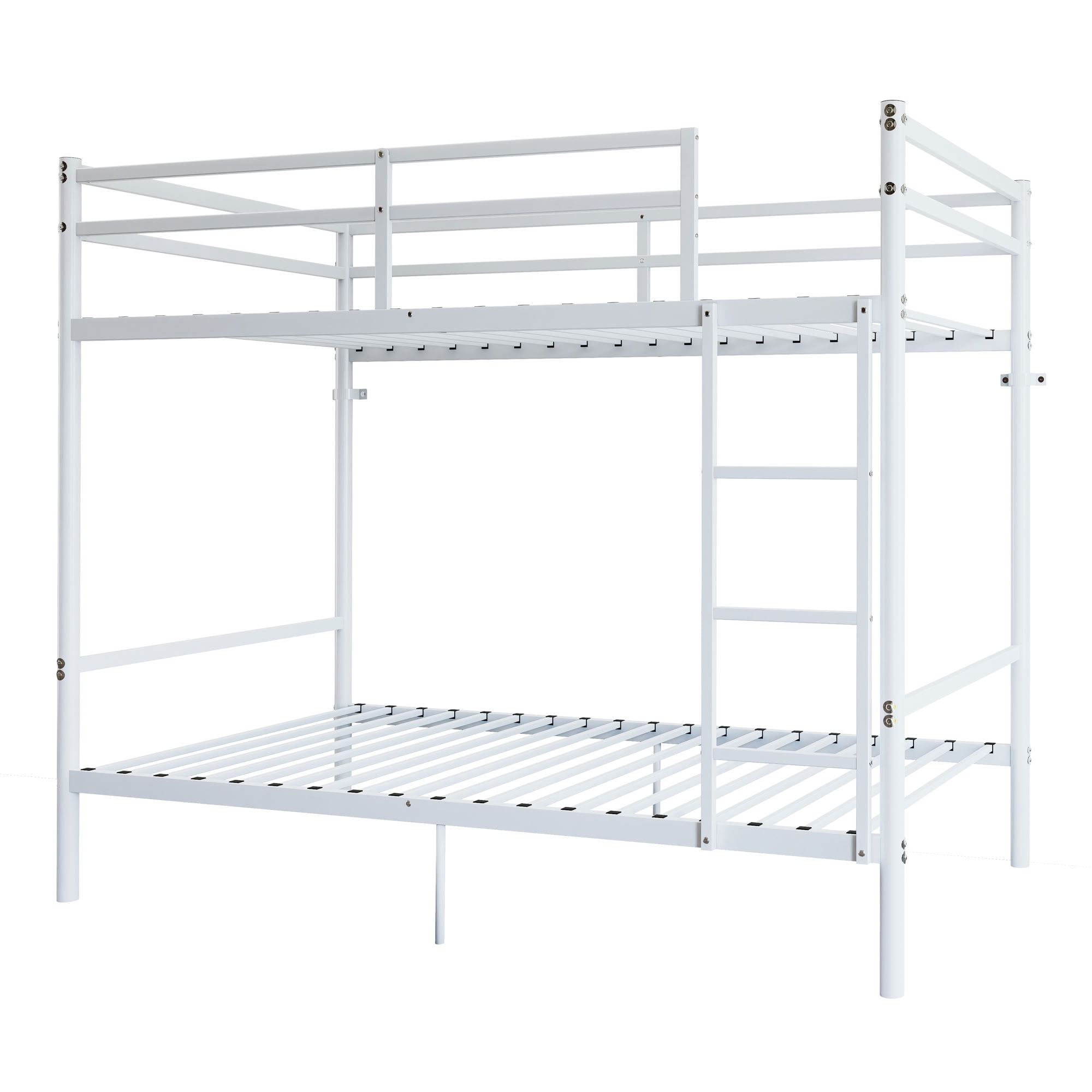 MAYEERTY Twin Over Twin Metal Bunk Bed with High Guardrail and Ladder, Space-Saving Bed for Kids Teens Adults, No Box Spring Needed for Bedroom Dorm