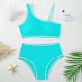 thumbnail image 4 of REDARER Girls Two Piece Swimsuit with Asymmetrical Adjustable Strap Top, Contrast White Trim & Padded High Waisted Bottoms,11-12 Years, 4 of 7