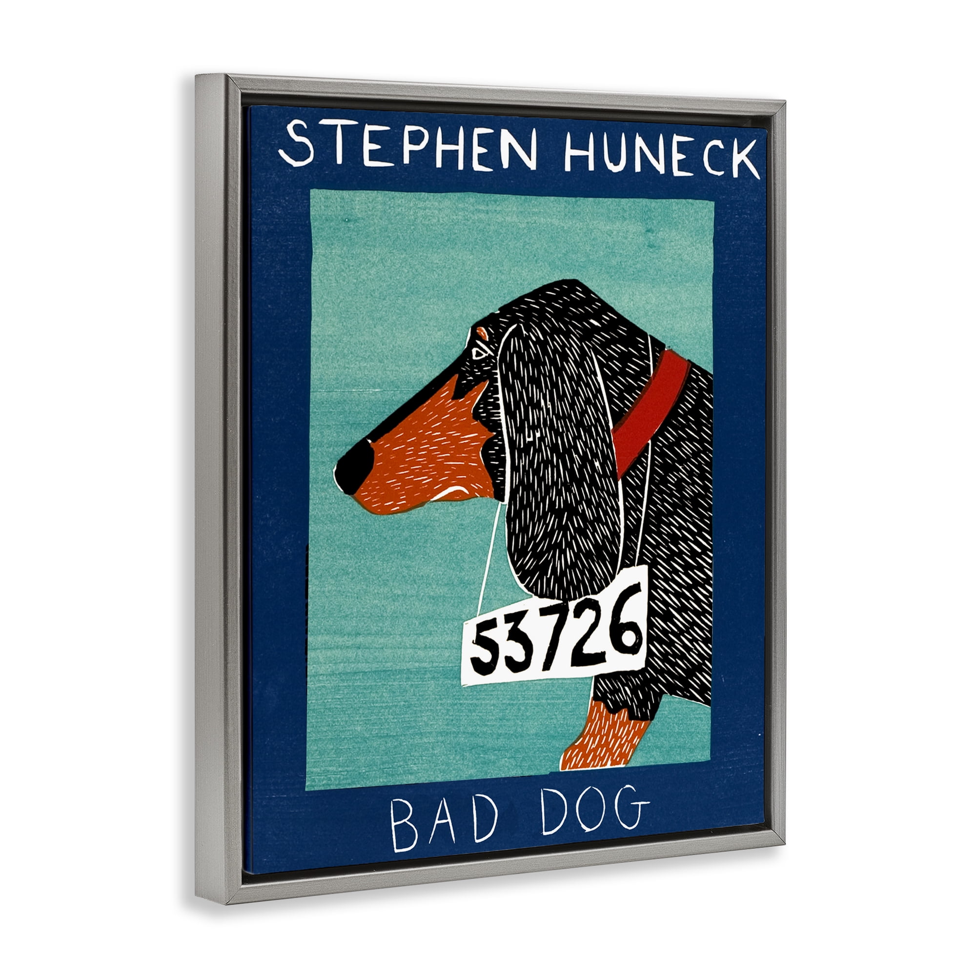 Bad Dog Dachshund Gray Framed Floater Canvas Wall Art, design by Stephen Huneck