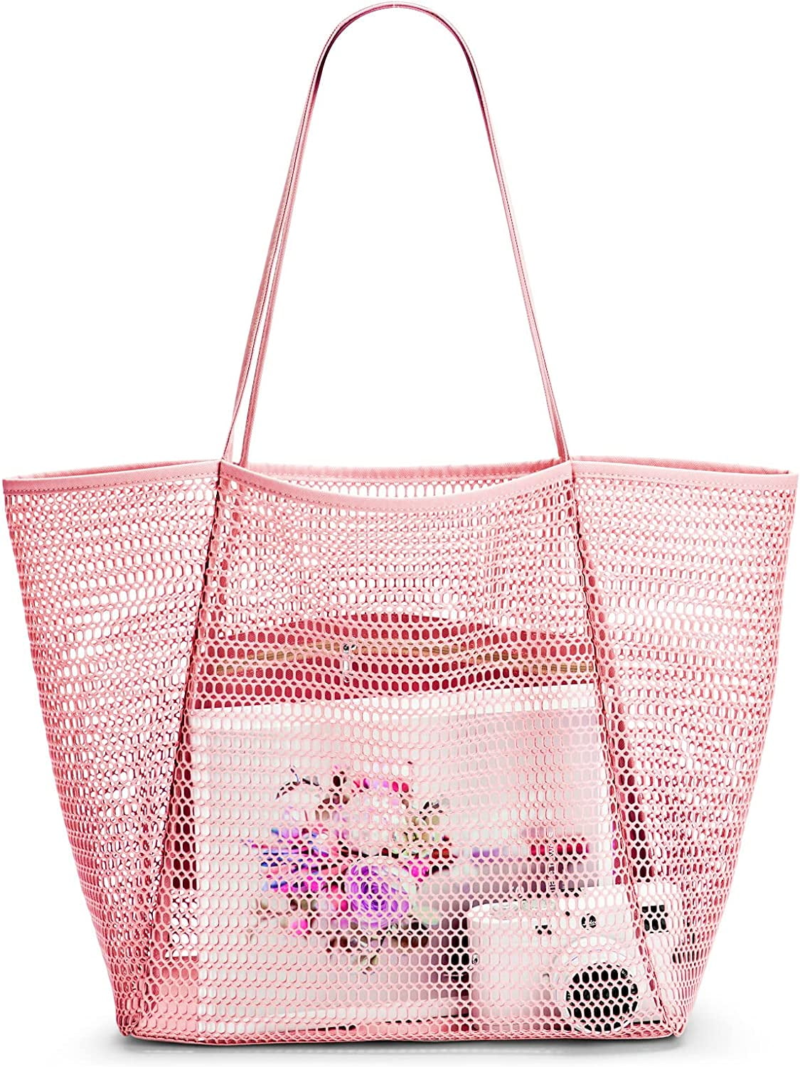 Beach Bag Mesh Tote Bag Lightweight Foldable Beach Tote with Zipper
