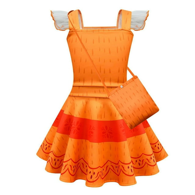 HAWEE Robe de Costume Mirabel Madrigal Cosplay Mirabel/Dolores/Pepa /Isabela/Luisa Tenue de Princesse Jupe Brodée avec Sac Ensemble pour Filles