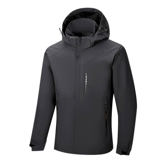 Styesk Jackets for Men Man Solid Color Water Resistance Zipper Pockets The Lining Hooded Outdoor Jacket Coat