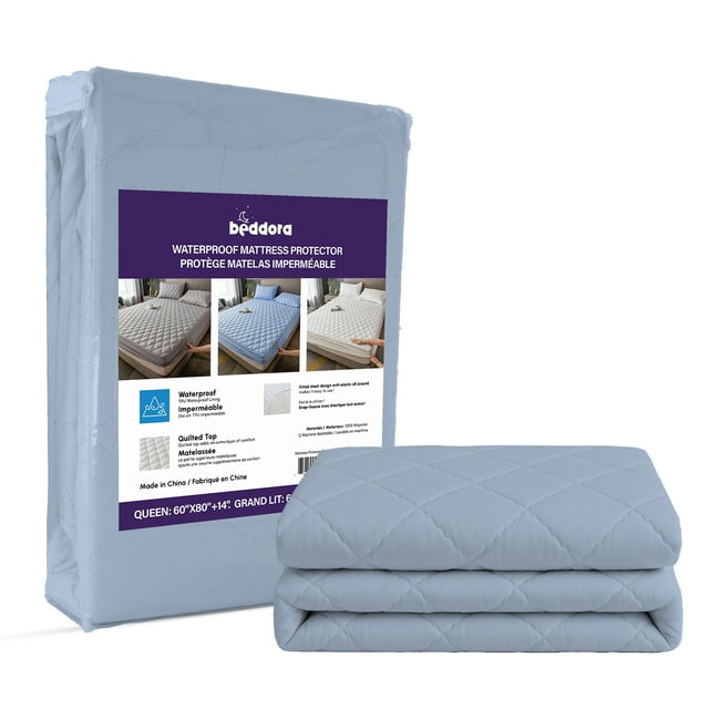 Beddora Protège-Matelas Imperméable avec Dessus Matelassé – Très Grand – Doux et Respirant – Bleu Ciel