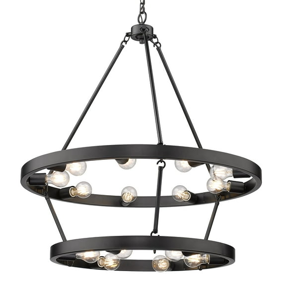Golden Lighting Castile 2-Tier 15-Light Chandelier in Matte Black