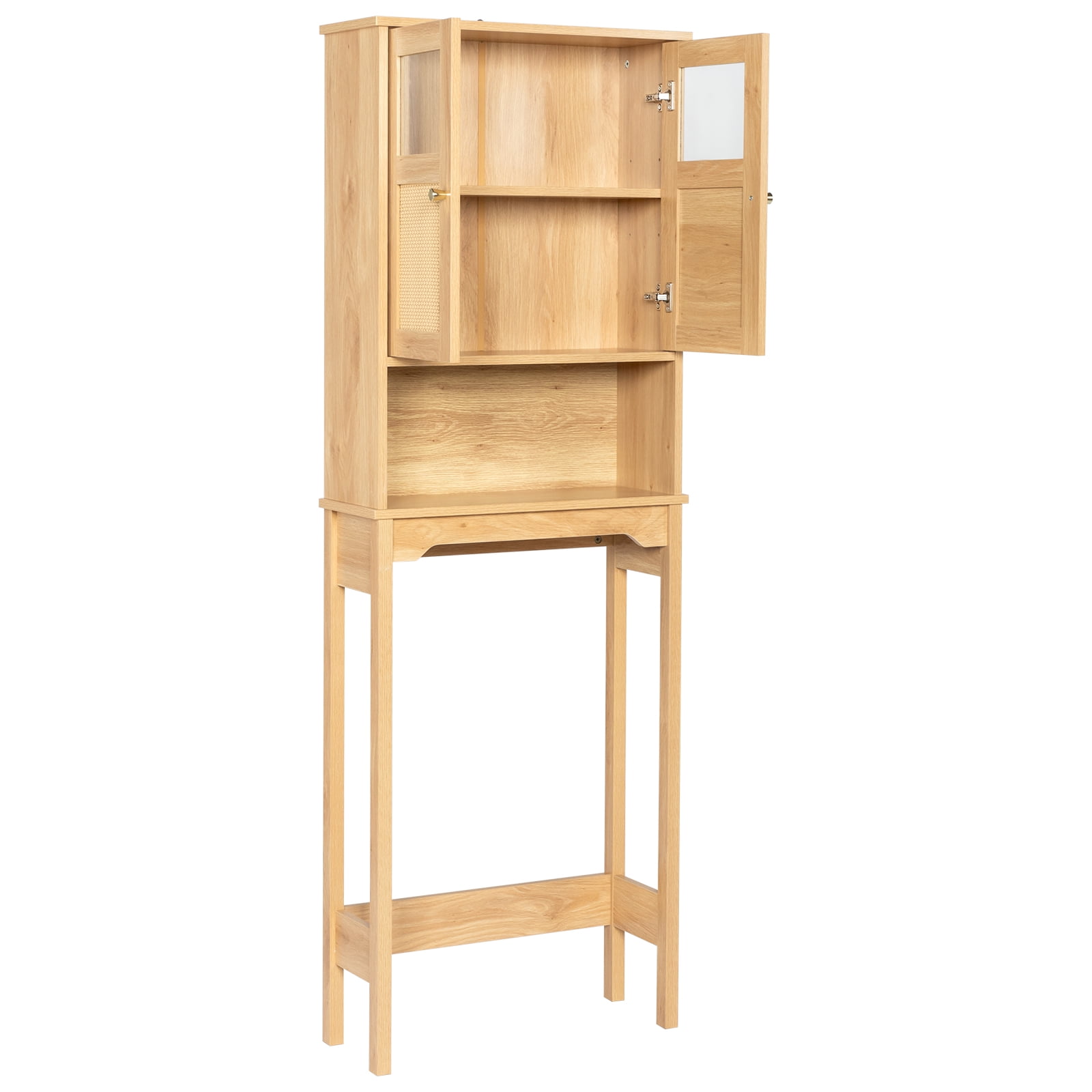 Ktaxon Over the Toilet Bathroom Storage Cabinet  with 2 Doors & 3 Storage Shelves Space Saver, Rattan