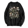 thumbnail image 5 of Women's Oversized Sweatshirts Spring Fall Trendy Casual Floral Printed Round Neck Long Sleeved Sportswear Pullover Hoodless Loose Sweatshirt Pullover Top Black-XL, 5 of 5