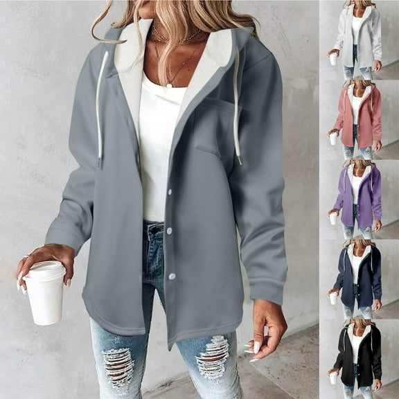 Womens Fall Fashion 2025 Winter Jackets for Women Solid Color Long-sleeved Long-sleeved Hooded Casual Coat