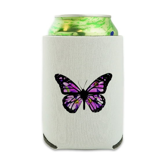 Butterfly with Flowers Can Cooler - Drink Sleeve Hugger Collapsible Insulator - Beverage Insulated Holder
