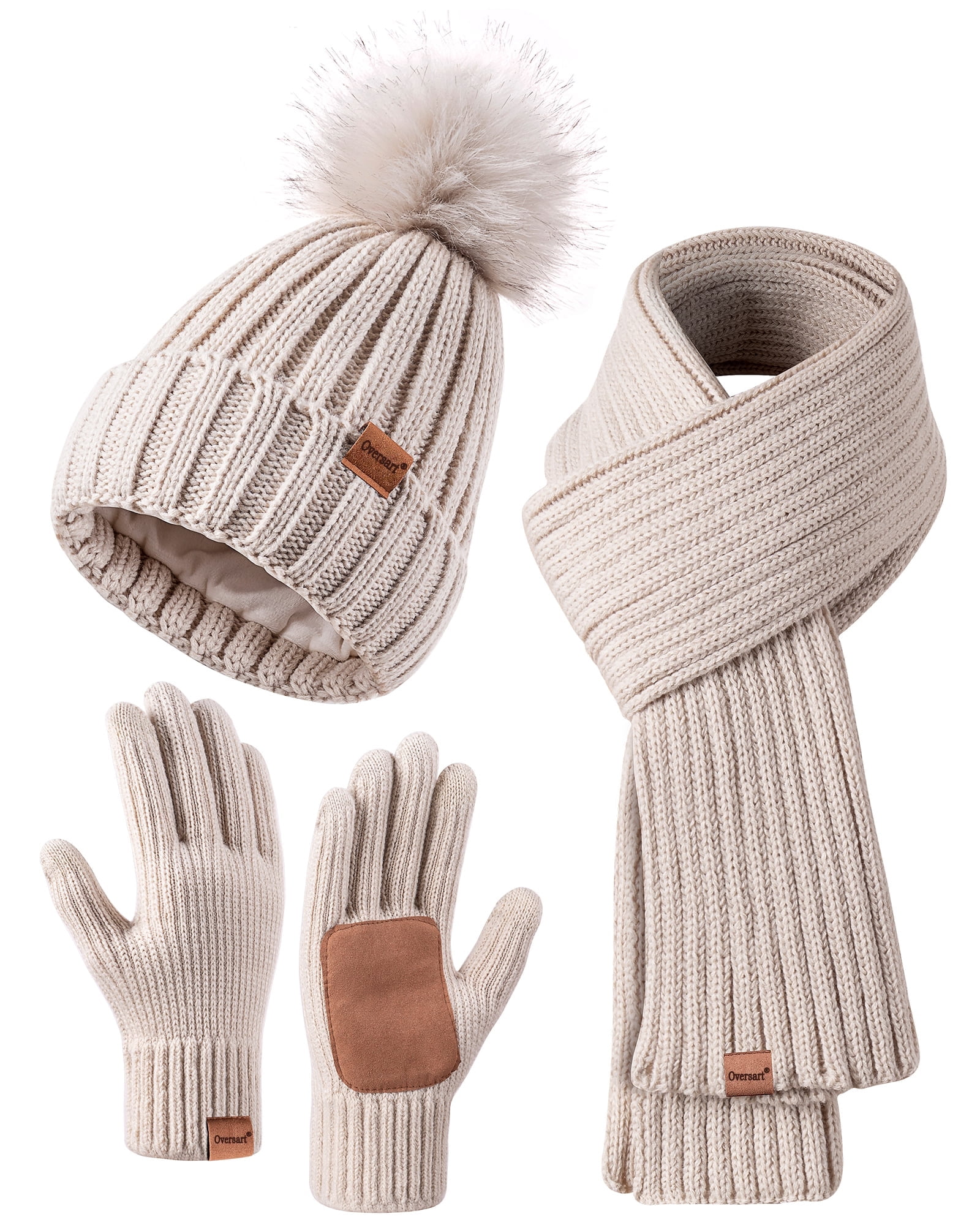 Juicy Couture Beige Knit Beanie and Scarf Set Juicy Couture Womens Cable Knit Hat, Gloves & Scarf 3-Piece  main image 2