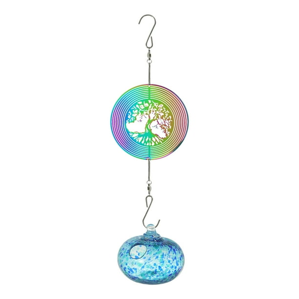 Alimentador con forma de colibrí, campanilla de viento, colgante para exteriores, refractor de luz solar, marco de metal, colibrí pintado, energía solar, decoración para exteriores,