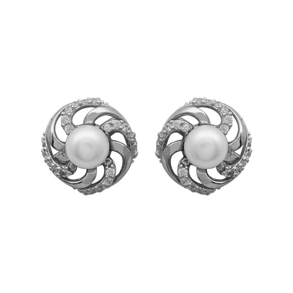 Mooneye 7mm Round White Pearl Swirl Women Gifts Stud Earrings 925 Sterling Silver