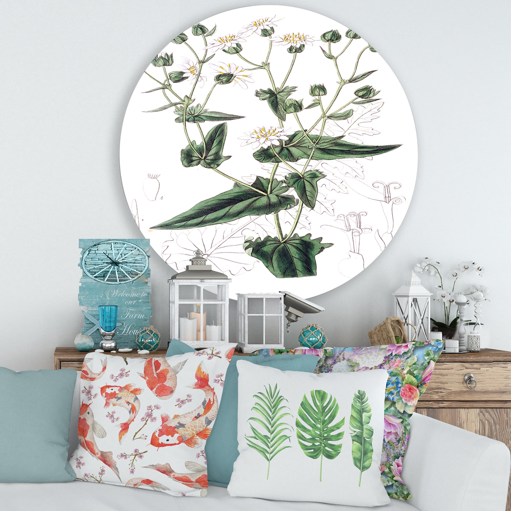 Designart 'Ancient Plant Life XXII' Traditional Circle Metal Wall Art 36x36 - Disc of 36