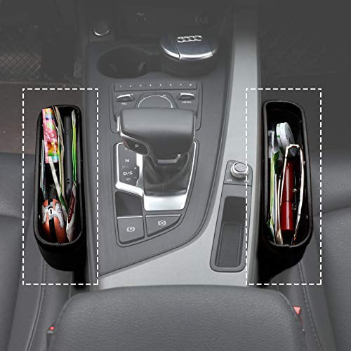 2 Pack Black Console Side Organizer Catch Caddy for Cellphone/Wallet/Coin/Key PU Leather Seat Gap Filler Car Seat Pockets 