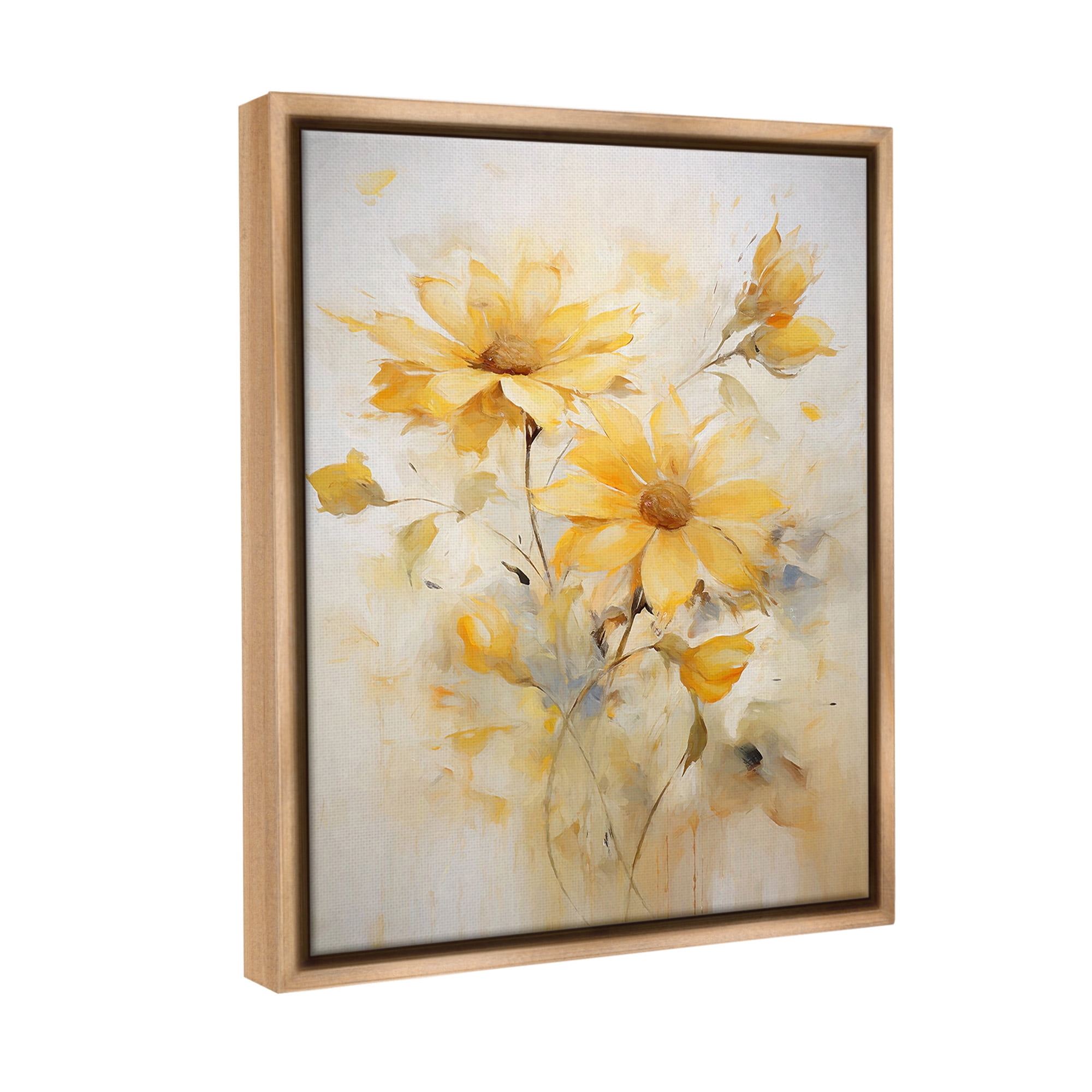 Stupell Industries Abstract Daisy Sprigs Botanical & Floral Painting Brown Floater Framed Canvas Art Print Wall Art, 17 x 21