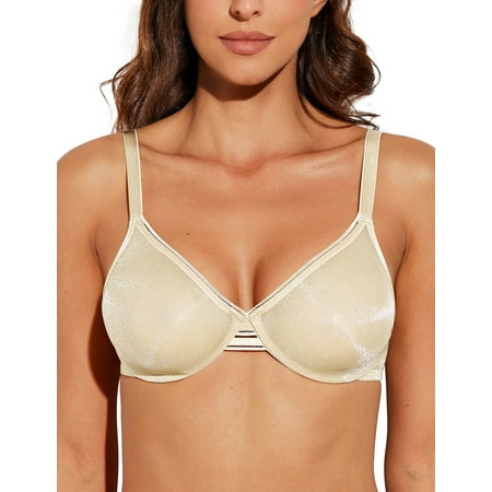 Deyllo Women s Unlined Push Up Lace Bra Unpadded Underwire See-Through Demi Bralette Lingerie  Light Nude 38D