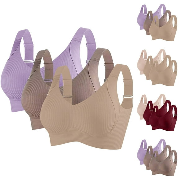 Oksale Womens Large Sports Bras Multipack High Support Wireless Bra 3 PC Push Up Adjustable Strap Running Bra Comfy Breathable Bralette Coffee M