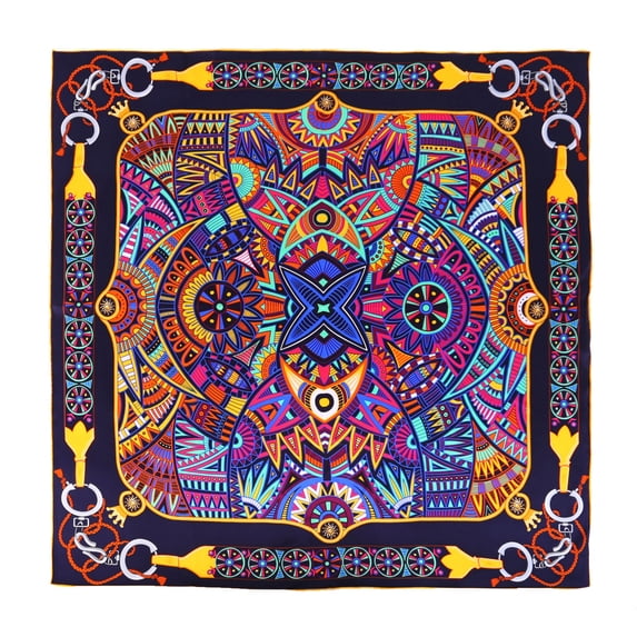 Grace Scarves 100% Silk Scarf With Hand Rolled Edges, Large, Native Kaleidoscope, Black