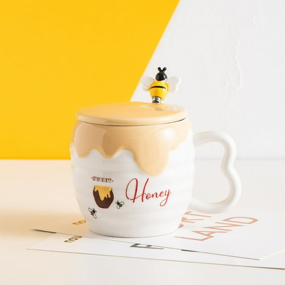 Water Bottle,Creative Ceramic Cup With Cover Cartoon Cute Bee Mug Office Coffee Cup Practical Advertising Gift Cup