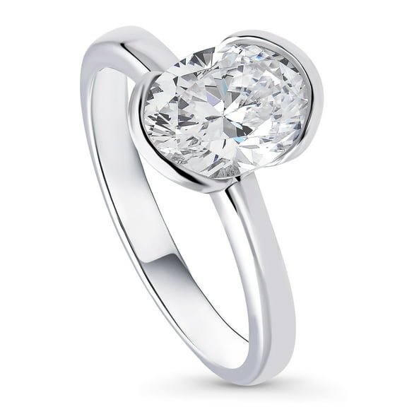 BERRICLE Sterling Silver Solitaire Wedding Engagement Rings 1.8 Carat Half Bezel Set Oval Cut Cubic Zirconia CZ Ring for Women, Rhodium Plated Size 9