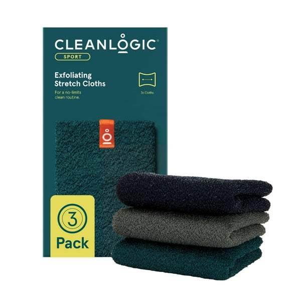 Paño exfoliante Cleanlogic Body Stretchy Sport, paquete de 3