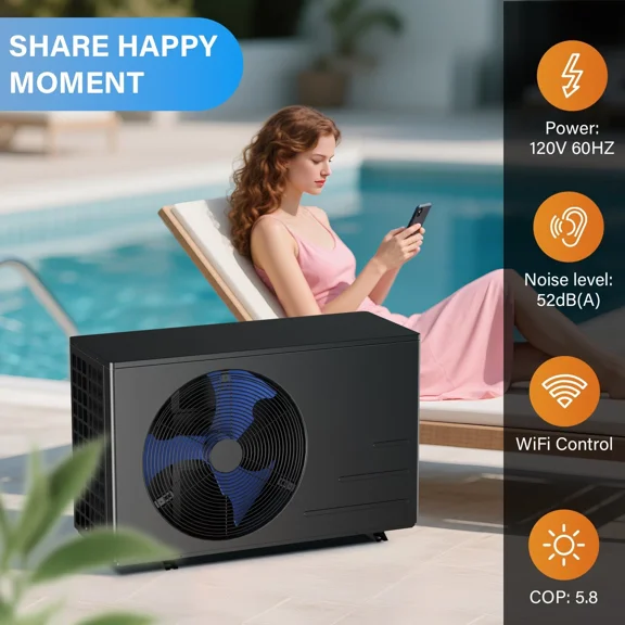 Pool Heat Pump 30000 BTU Heating Cooling App Control for Above Ground