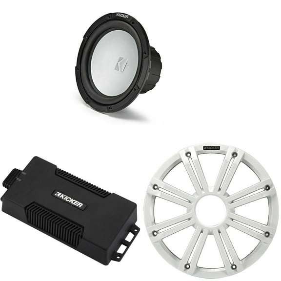 Kicker 48PXA6001 Weatherproof Powersport Mono Amp & 10" 2 Ohm Marine Subwoofer ( White Grill )
