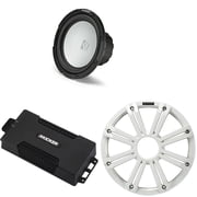 Kicker 48PXA6001 Weatherproof Powersport Mono Amp & 10" 2 Ohm Marine Subwoofer ( White Grill )