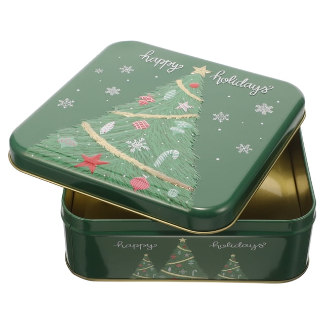 Lata de galletas navideñas, caja decorativa para galletas, lata pequeña de regalo con temática navideña.