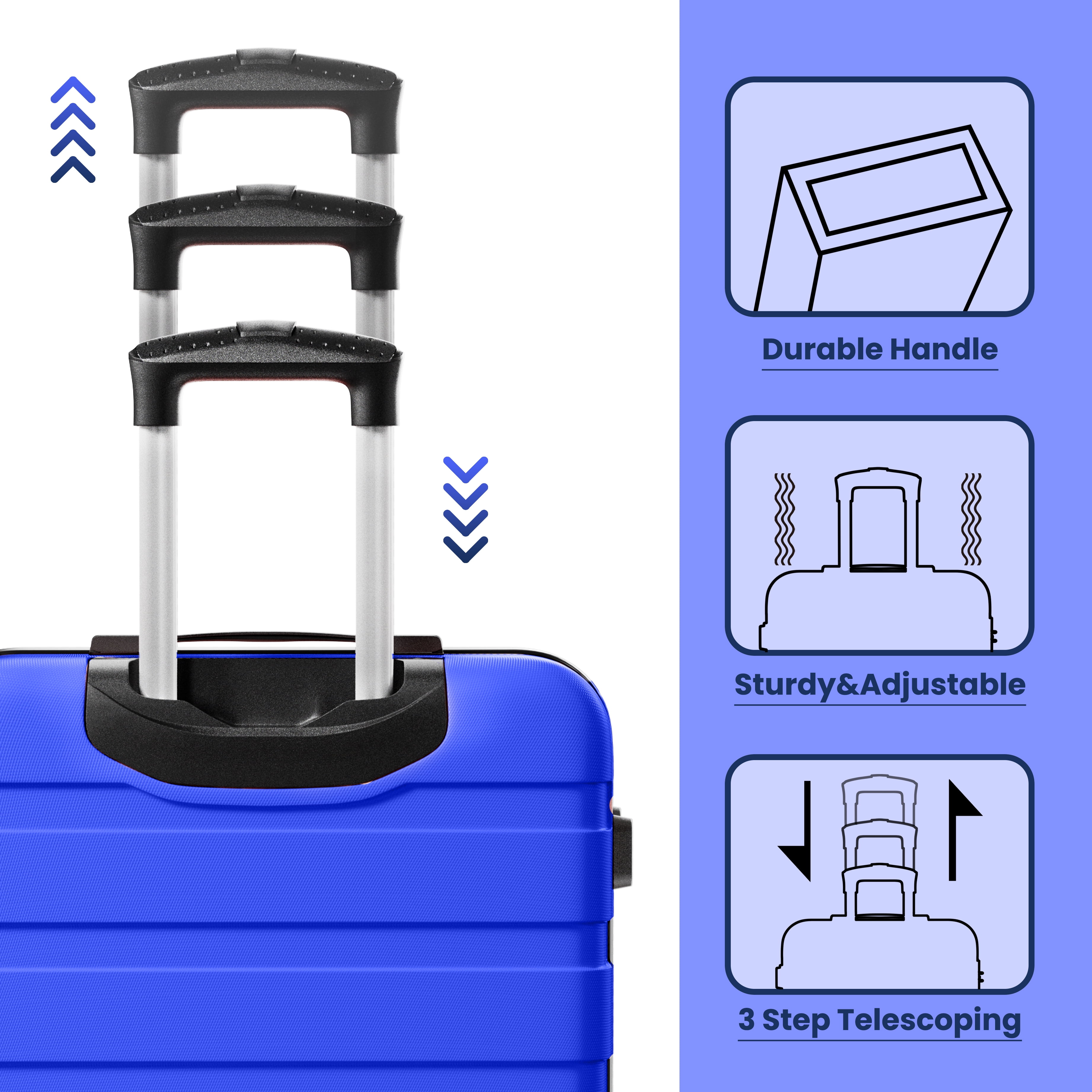 Luggage Set 3 Piece,PC ABS Lightweight Hardside Suitcases with TSA Lock,Carry on luggage with Wheels,DarkBlue