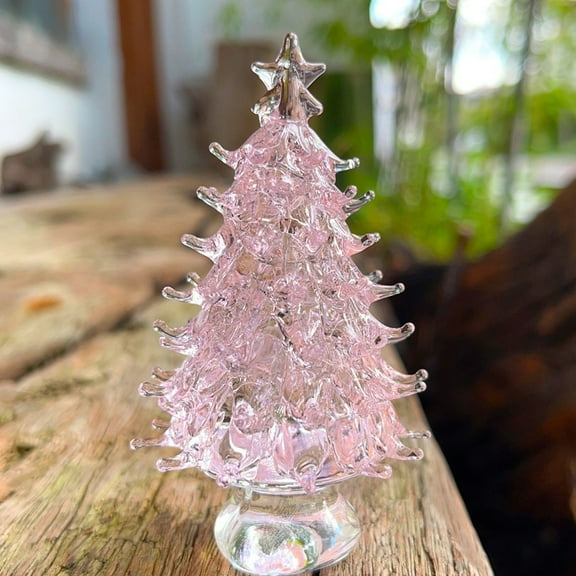 1pcs Crystal Christmas Tree Ornament Decor, Handmade Glass Collectible Figurines for Home Decoration,Christmas Decoration,Pink