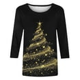thumbnail image 4 of Darzheoy Christmas Womens Tops Fashion Solid Color Graphic Pullover Round Neck Fall Winter Sweatshirts Loose Mid-Length 3/4 Sleeve Printed Blouses, 4 of 5