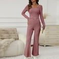 thumbnail image 7 of Women's Stripe Pajama Set with Round Neck Long Sleeve Blouse and Short Pants for Lounge Comfort, 7 of 7