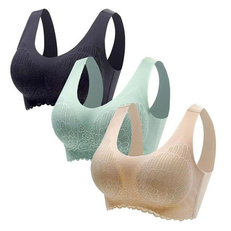 Clearance! HCURIBAD Sports Bra  Push up Bra 3 Pcs Women s Seamless Comfort Sports Bra Padded Soft Stretch Non-Steel Ring Sleep Bra  Wireless Bras  Bras for Women A M