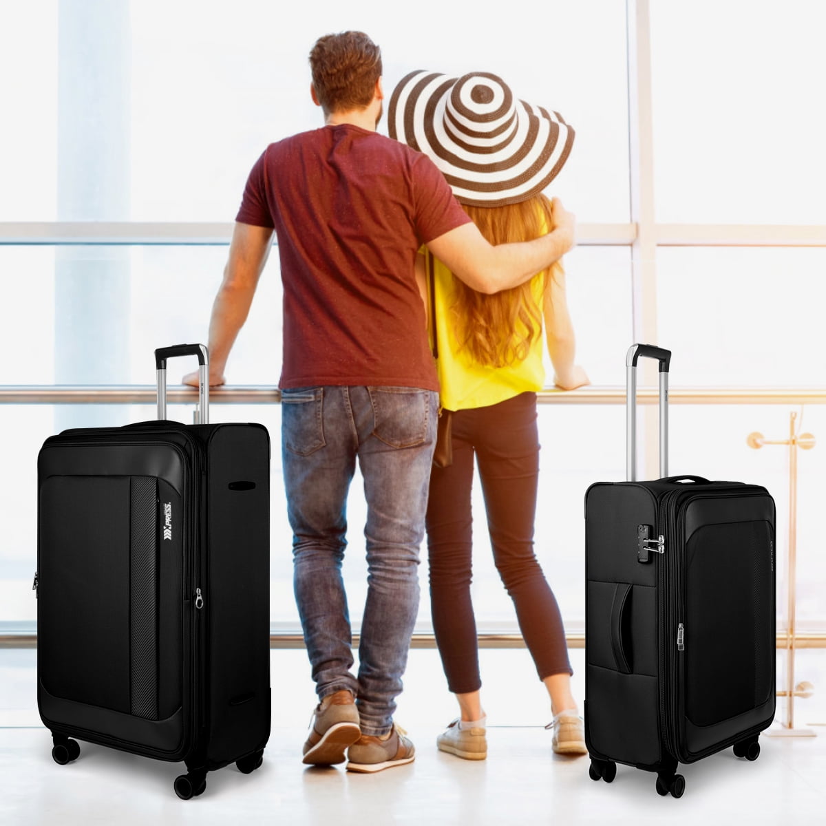 3-Piece Softside Luggage Set Expandable Suitcase with TSA Lock and Front Opening, 20"/26"/30", Black - 8809