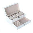 thumbnail image 3 of Double-Deck  PU Watch Box Organizer  2 Layout with 4 Slots Jewelry Display Case Storage 3 Colors for Select (White Inner), 3 of 7