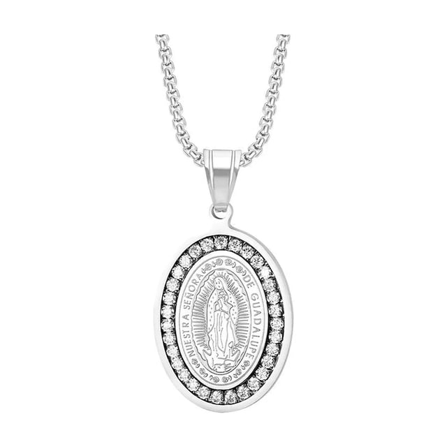 Collar de la Virgen de Guadalupe Acero Inoxidable PLATA