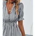thumbnail image 3 of XXXITICAT Women's Summer Striped Midi Dress Short Sleeve V Neck High Waist Swing Dress(BL,XL), 3 of 4