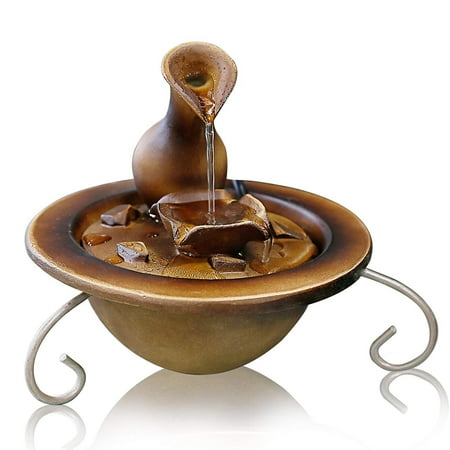 Desk Fountain (Electric Meditation Water Fountain Decor - 2-Tier Cool Portable Desktop Tabletop Decorative Indoor Outdoor Zen Waterfall Kit Decoration with Submersible Pump and Power Adapter - SereneLife)